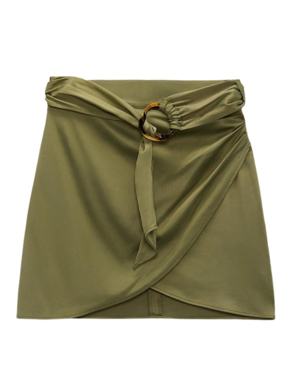 Zara Olive Green Silk Wrap Mini Skirt with Belt